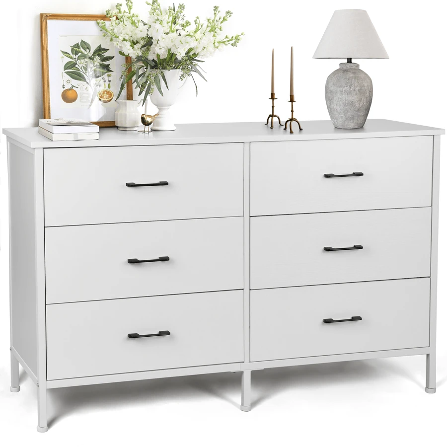 47.3'' Drawer Dresser Chest Of 6 Drawers For Bedroom, Steel Frame, Black Storage Cabinet - trắng - Xem 1
