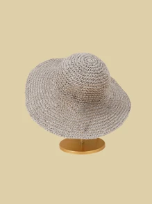 1頂女式手工編織圓頂寬邊遮陽帽,中空設計,時尚實用,適合防曬/海灘/度假,可折疊且便於攜帶 - 草帽 - 查看 4