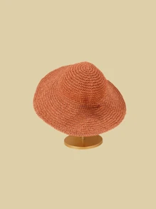 1頂女式手工編織圓頂寬邊遮陽帽,中空設計,時尚實用,適合防曬/海灘/度假,可折疊且便於攜帶 - 草帽 - 查看 11