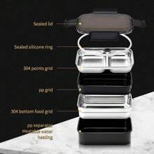 1 hộp đựng cơm trưa chống rò rỉ bằng thép không gỉ 2 lớp dung tích 1200ML, hộp đựng cơm Bento, đồ dùng học tập, quà tặng Giáng sinh - đen - Xem 9