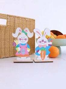 1套(2入組) 木製家居裝飾,創意兔狀木製擺設,適用於復活節假期的桌面裝飾道具 - 彩色 - 查看 1