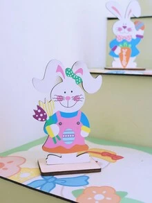 1套(2入組) 木製家居裝飾,創意兔狀木製擺設,適用於復活節假期的桌面裝飾道具 - 彩色 - 查看 7