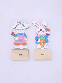1套(2入組) 木製家居裝飾,創意兔狀木製擺設,適用於復活節假期的桌面裝飾道具 - 彩色 - 查看 9