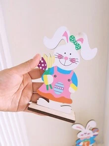 1套(2入組) 木製家居裝飾,創意兔狀木製擺設,適用於復活節假期的桌面裝飾道具 - 彩色 - 查看 8