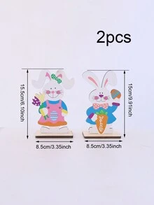 1套(2入組) 木製家居裝飾,創意兔狀木製擺設,適用於復活節假期的桌面裝飾道具 - 彩色 - 查看 2