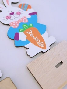 1套(2入組) 木製家居裝飾,創意兔狀木製擺設,適用於復活節假期的桌面裝飾道具 - 彩色 - 查看 10