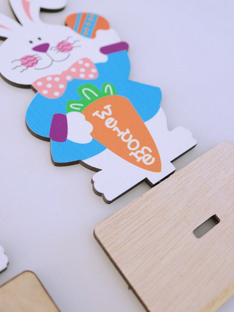 1 Set (2 Piezas) Decoración De Hogar De Madera, Adorno De Madera Con Forma Creativa De Conejo, Decoración De Escritorio Para Las Vacaciones De Pascua - Multicolor - Añade 10