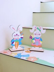 1套(2入組) 木製家居裝飾,創意兔狀木製擺設,適用於復活節假期的桌面裝飾道具 - 彩色 - 查看 5