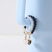 1 Cặp Đôi Móc Khóa Mặt Dây Chuyền Giả Mã Não Cốc Trang Trí Phụ Kiện Với Tôm Hùm Khóa & 26 Bảng Chữ Cái Tiếng Anh Hình Trái Tim Mặt Dây Chuyền - Hạt trắng - Xem 7