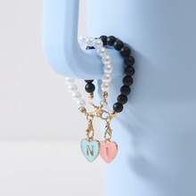 1 Cặp Đôi Móc Khóa Mặt Dây Chuyền Giả Mã Não Cốc Trang Trí Phụ Kiện Với Tôm Hùm Khóa & 26 Bảng Chữ Cái Tiếng Anh Hình Trái Tim Mặt Dây Chuyền - Hạt trắng - Xem 9