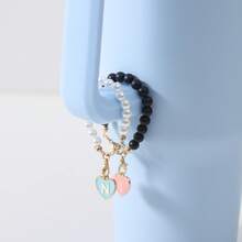 1 Cặp Đôi Móc Khóa Mặt Dây Chuyền Giả Mã Não Cốc Trang Trí Phụ Kiện Với Tôm Hùm Khóa & 26 Bảng Chữ Cái Tiếng Anh Hình Trái Tim Mặt Dây Chuyền - Hạt trắng - Xem 8