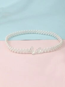 1pc Girls Pearl & Butterfly Decor Waist Belt - White - View 1