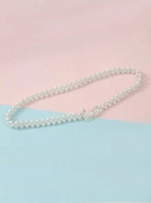 1pc Girls Pearl & Butterfly Decor Waist Belt - White - View 6
