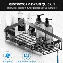 Moforoco 5 Pack Shower Caddy ,3 Shower Racks With Soap Holder And Toothbrush Holder,Adhesive Shower Shelves Storage Organizer, No Drilling Rustproof Stainless Steel Shower Caddy,Black Bathroom Shelf - 黑色 - 查看 5