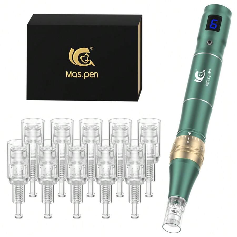 Tần số cao và tắt tiếng chuyên nghiệp Dermapen Điện không dây Microneedling Derma Pen với 10 hộp kim có thể thay thế Thiết bị làm đẹp Spa Chăm sóc da mặt - màu xanh lá - Xem 1