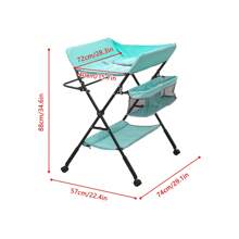 Baby Nappy Changing Table With Wheels And Storage, Folding Infant Care Station, Height Adjustable Changing Unit, Backache-Free Diaper Changing, Under 12 Month - Cadet Blue - View 2