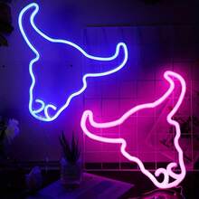 1入新款led霓虹燈,大型公牛頭夜燈,創意臥室裝飾燈,可由usb或電池盒供電 - 彩色 - 查看 8