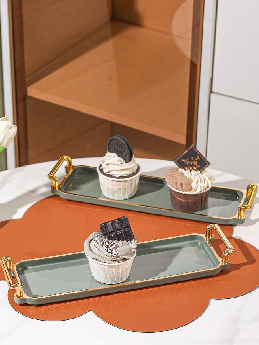 1pc Luxury Plastic Rectangular Trays For Household Storage - Green - View 1