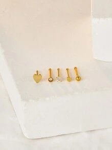 5入組心形不鏽鋼鼻釘套裝