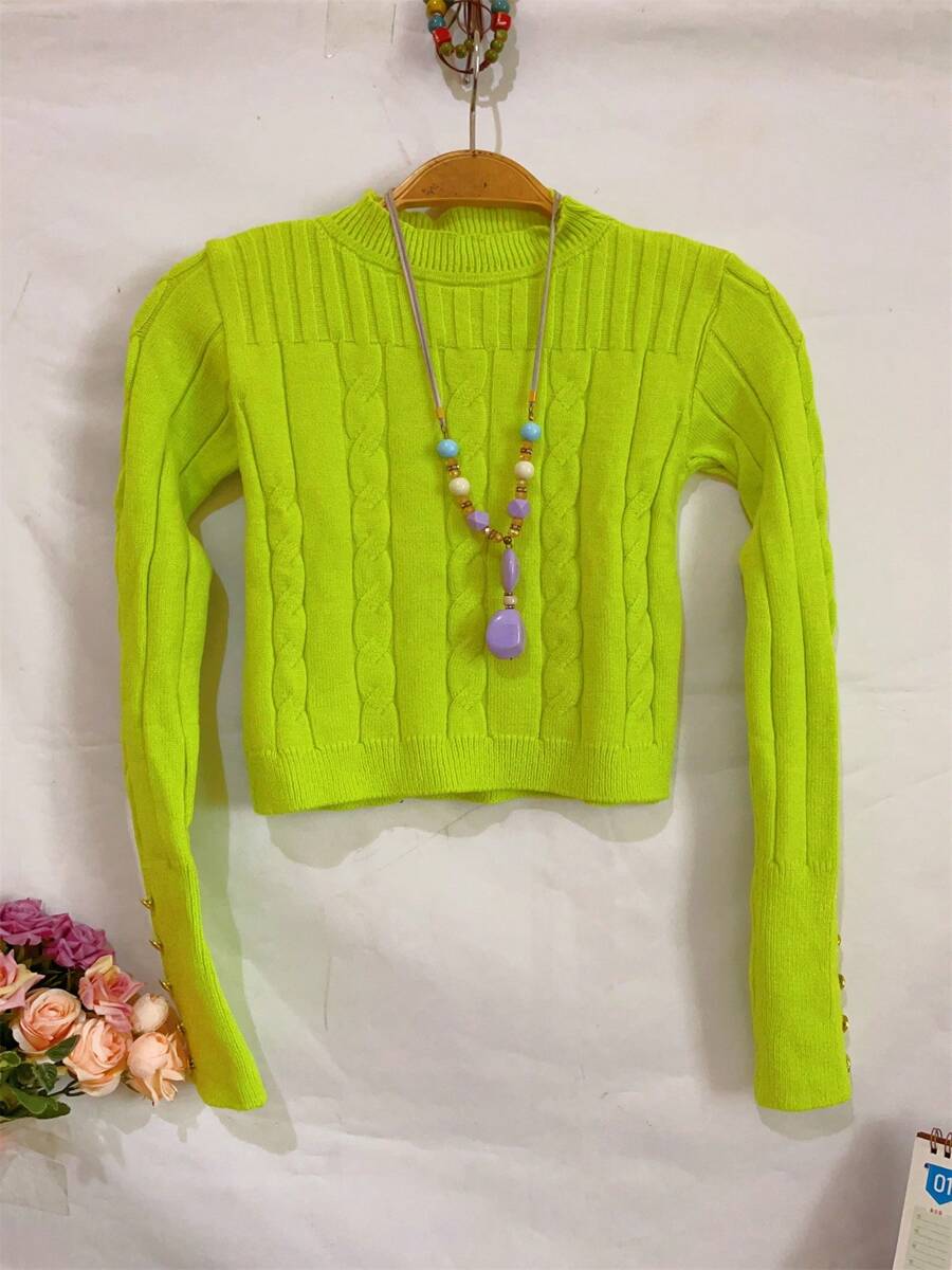 Women Knit Tops - 青檸色 - 查看 1