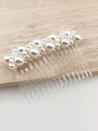 1pc Women's Crossed Faux Pearl Wrapped 15 Teeth Hair Comb, Suitable For Wedding Season Elegant Combs For Hair Side Comb, School Stuff, Pearl Hair Accessories, Bridesmaids Gifts, Head Accessories, Bridal Hair Accessory, Mother's Day