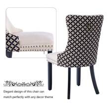 4 Piece Set Velvet Upholstered Dining Chairs, Wingback Side Chairs Button Tufted With Solid Wood Legs For Kitchen,Dining Room. - Beige-Floral - View 10