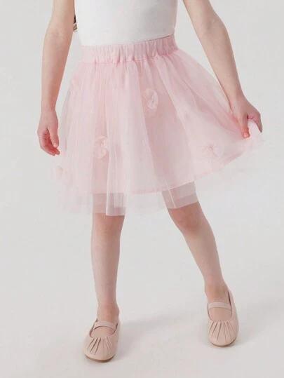 MARC&JANIE 少女甜美3D花朵網紗蓬蓬裙，適用於春季和夏季