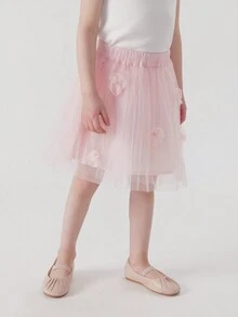 MARC&JANIE 少女甜美3D花朵網紗蓬蓬裙，適用於春季和夏季 - 淺粉色 - 查看 2