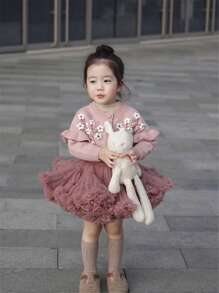 Young Girl Wide Waistband Ballet Princess Cake Puff TUTU Skirt In Sheer Netting Fabric