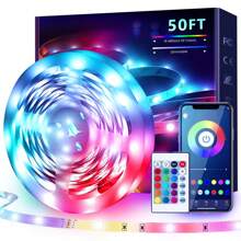 50 FT LED Strip Lights,Bluetooth LED Lights For Bedroom, Color Changing Light Strip With Music Sync, Phone Controller And IR Remote(APP+Remote +Mic). - 彩色 - 查看 1