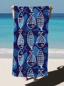 1入魚紋印花微纖維沙灘巾,可供多種尺寸沙灘毯,防曬披肩,適用於游泳,野營,運動,沙灘或健身房 - 彩色 - 查看 1