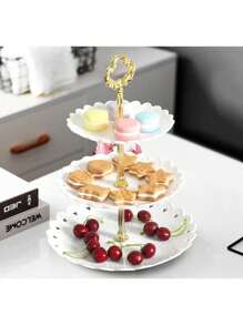 2pcs/Set 2 Tier Dessert Stand With Handle, Plastic Cupcake Display Holder For Buffet, White - White - View 1