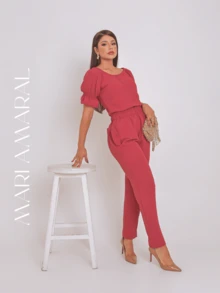 Women Two-Piece Outfits - 珊瑚粉 - 查看 2