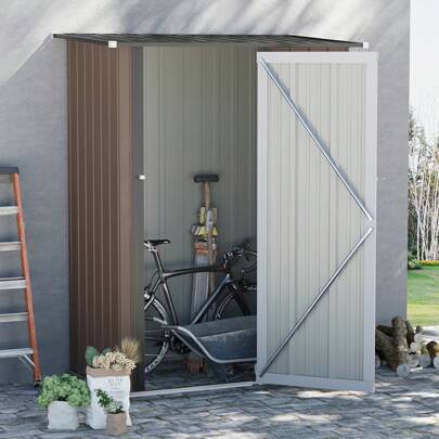 Outsunny Abri de jardin 1,2 m² - remise pour outils - cabanon porte verrouillable - dim. 142L x 84 x 189H cm - tôle d'acier marron