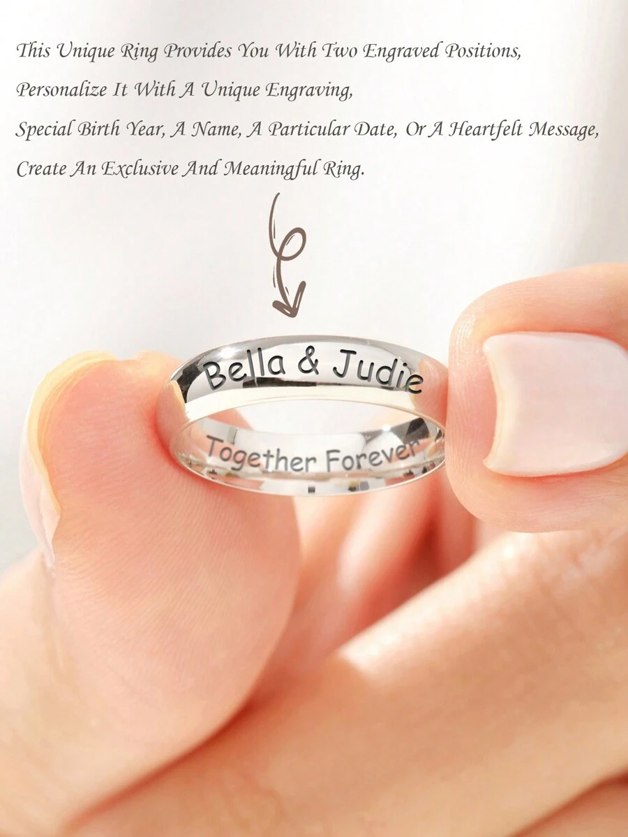 1 Pc S925 Sterling Silver Minimalist Charm Customizable Ring For Women And Couples Fine Jewelry Gift Valentine's Day Gift Birthday Gift,New Year Glamour - Silver - View 1