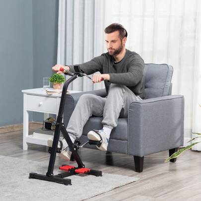 HOMCOM Pedaliera per Braccia e Gambe da Divano e Poltrona con Schermo LCD, Altezza e Resistenza Regolabile, in Acciaio, 56x44-56x75-97cm, Nera e Rossa