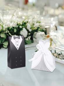 36 件（18 件婚纱+18 件西装）婚纱礼盒燕尾服新娘和新郎婚礼招待袋糖果巧克力礼盒创意复古婚礼散装带丝带生日新娘送礼会客人装饰派对用品婚礼派对回礼丝带糖果盒礼盒餐桌装饰，圣诞节情人节 - 彩色 - 查看 9