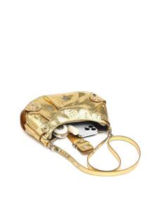 Lightweight Portable Vintage Crossbody Bag For Women: Punk & Gothic Y2K Style Vegan Leather Motorcycle Purse With Rivets, Metal Chains & Adjustable Strap – Accessories For Teens, College Girls, Street Fashion, Concerts, Music Festivals, And Edgy Outfits. - Vàng - Xem 6