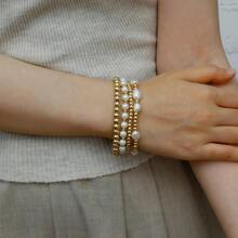 TUANZISP Conjunto de 5 brazaletes de cuentas doradas hechas a mano, regalo personalizado de joyería de moda para mujeres