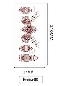 4 件逼真的手指和手腕指甲花纹身贴纸，带有花卉、叶子、莲花图案 - 红棕色，临时半永久防水纹身 - 棕色 - 查看 6