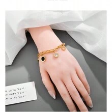 1 Peça Pulseira De Corrente Dupla Com Pingente De Círculo De Números Romanos Fashion
