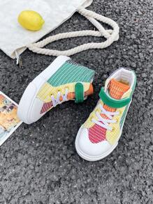 Weiße Baby-leinwand-schuhe, Mittel-hohe Sneaker Für Kinder, Frühling/herbst, Koreanischer Stil, Minimalistisch, Modisch, Lässige Freizeitschuhe Mit Schnürsenkel, Klassisch, Vielseitig, Skateboard-schuhe - Grün - Übersicht 2