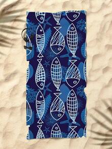 1入魚紋印花微纖維沙灘巾,可供多種尺寸沙灘毯,防曬披肩,適用於游泳,野營,運動,沙灘或健身房 - 彩色 - 查看 2