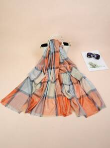 1件女式時尚薄而柔軟的金線格紋披肩,適合日常裝扮和晚會穿著 - 彩色 - 查看 7