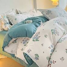 3 cái/bộ Ánh sáng Xanh Hoa Phong cách công chúa Bộ chăn ga gối ( 1 Vỏ chăn Duvet Và 2 Vỏ gối ) Không có chất độn - Xanh và trắng - Xem 7