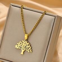 1pc Gold Plated Stainless Steel Thick Chain Maple Leaf, Geometric Design, Punk Style, Streetwear, Daily Wear, Festival Accessory For Men - Yellow Gold - View 2
