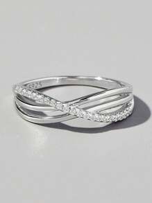 立方氧化鋯裝飾銀質婚戒,適用於女性新娘婚禮精品珠寶婚約 - 銀色 - 查看 1