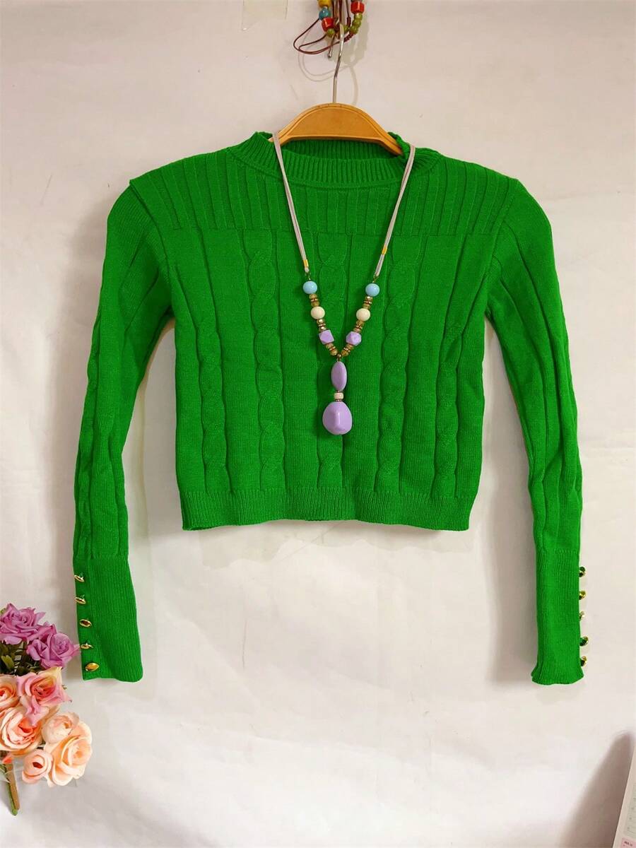 Women Knit Tops - 墨綠色 - 查看 1