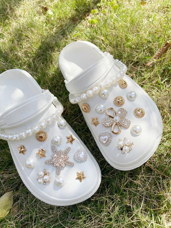 26pcs Hole Shoes Accessories, Including Detachable Star, Flower, Bear Design Shoe Charms, Suitable For Sandals & Beach Shoes & Hollowed Slippers