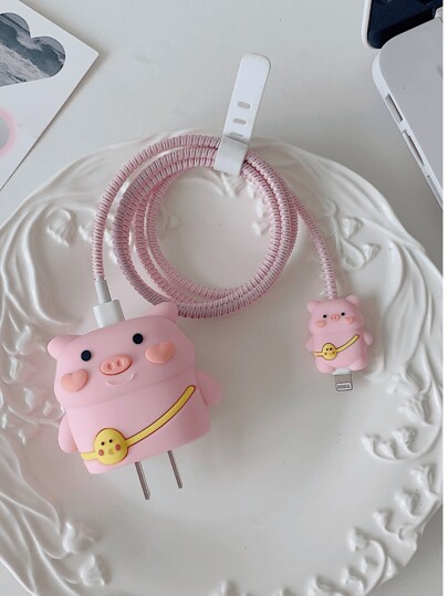 Cute Charger And Data Cable Protector Set Compatible With Apple 20w Charger, Including Cord Protector, Line Winder And Plug Cover As A 4pcs Set Charger Protector